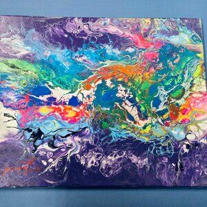 LIMITED EDITION - RARE - "El Dragon de Neon" Acrylic Pouring Painting on Canvas